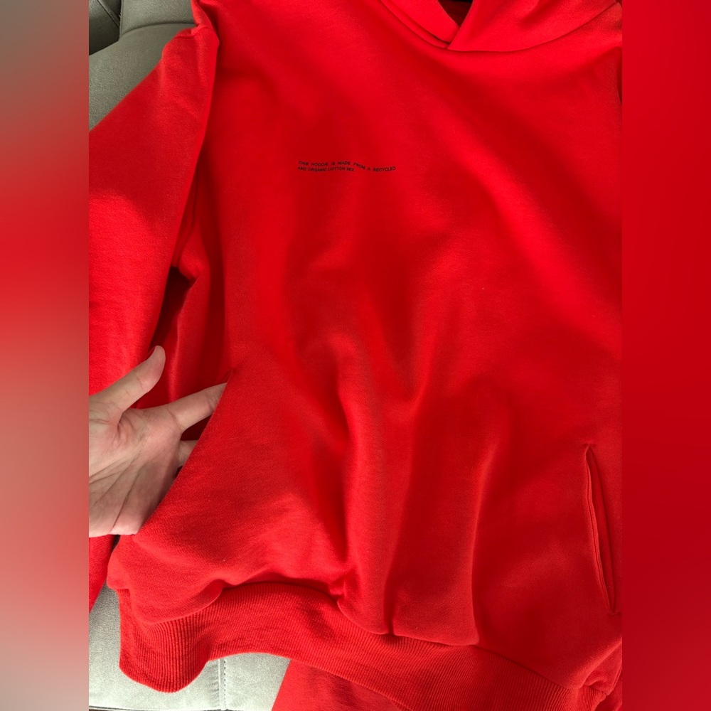 Pangaia Red Organic Cotton Hoodie and Pants Set Size S Oversized Unisex Goji Red - Picture 15 of 17